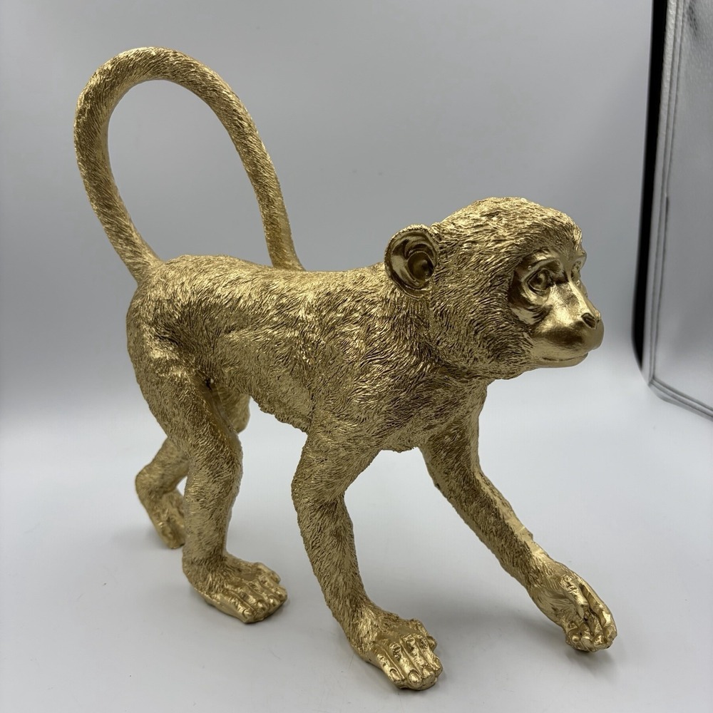 Polyresin 10" Gold‎ Tropical Standing Monkey Tabletop Figurine Accents Faux